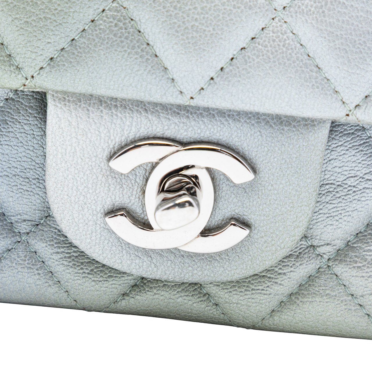 Chanel Mini Rectangular Classic Iridescent Lambskin Ombre Single Flap Zilver