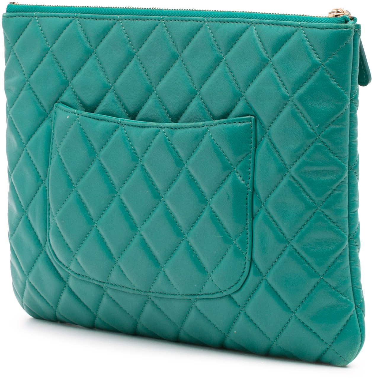 Chanel Medium Quilted Lambskin O Case Clutch Groen