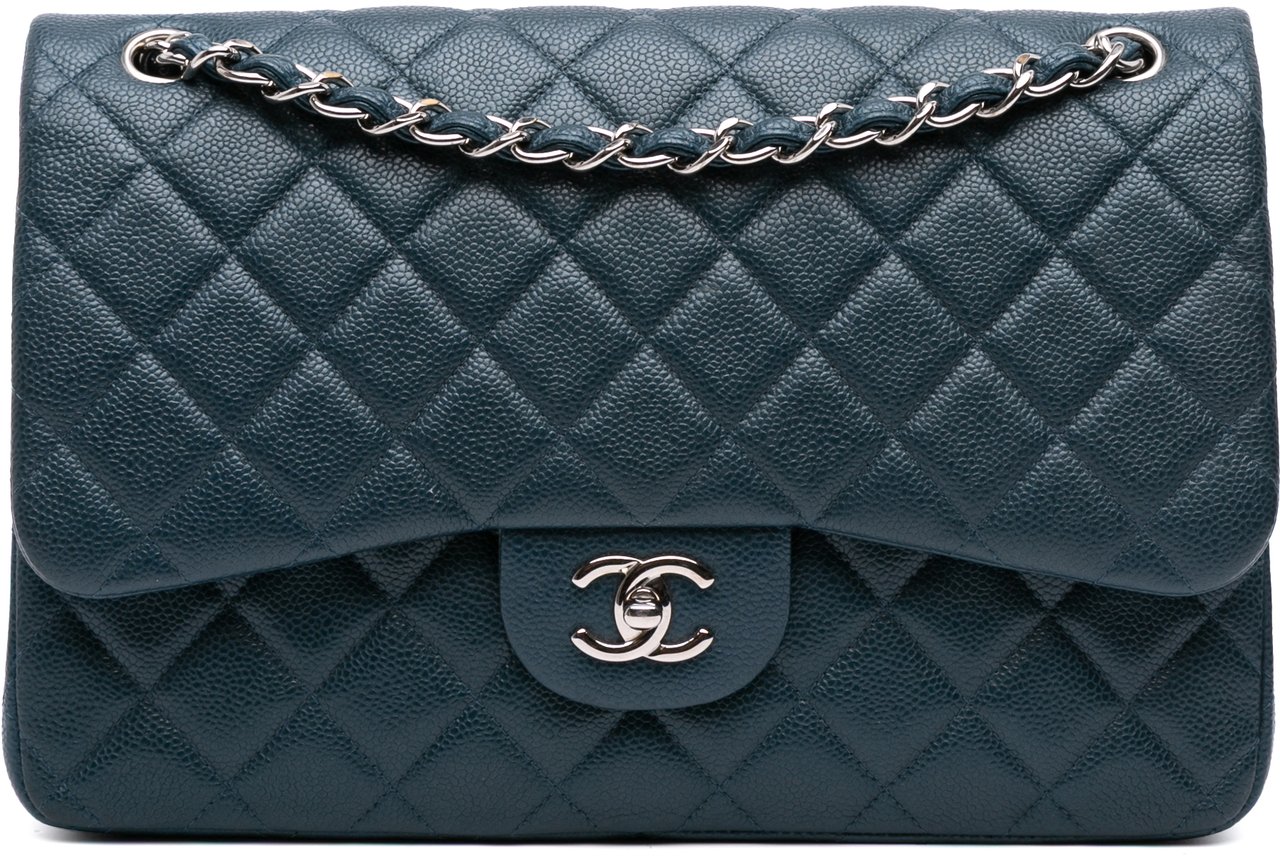 Chanel Jumbo Classic Iridescent Caviar Double Flap Blauw