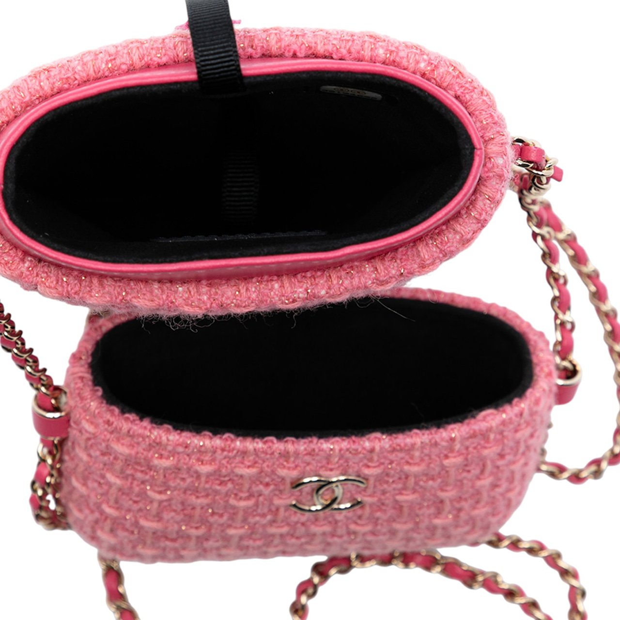 Chanel Tweed Chain Around Phone Holder Roze