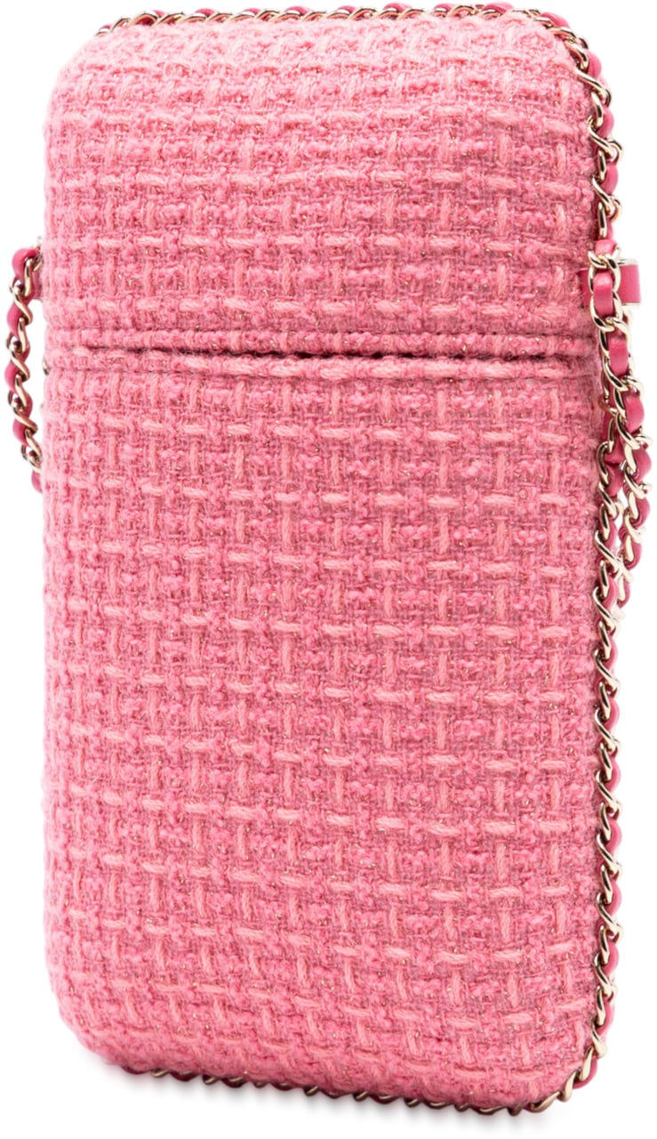 Chanel Tweed Chain Around Phone Holder Roze