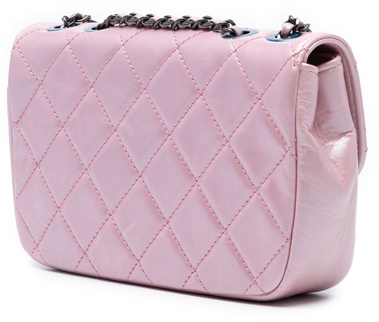 Chanel Mini Quilted Metallic Calfskin Coco Pleats Chain Flap Roze