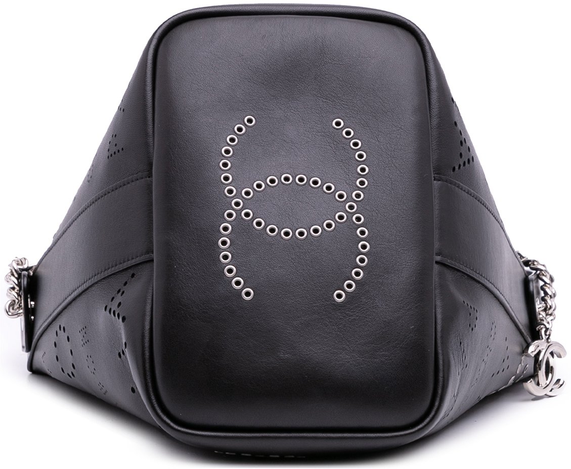 Chanel Calfskin and Tweed Small Piercing Light Bucket Bag Zwart