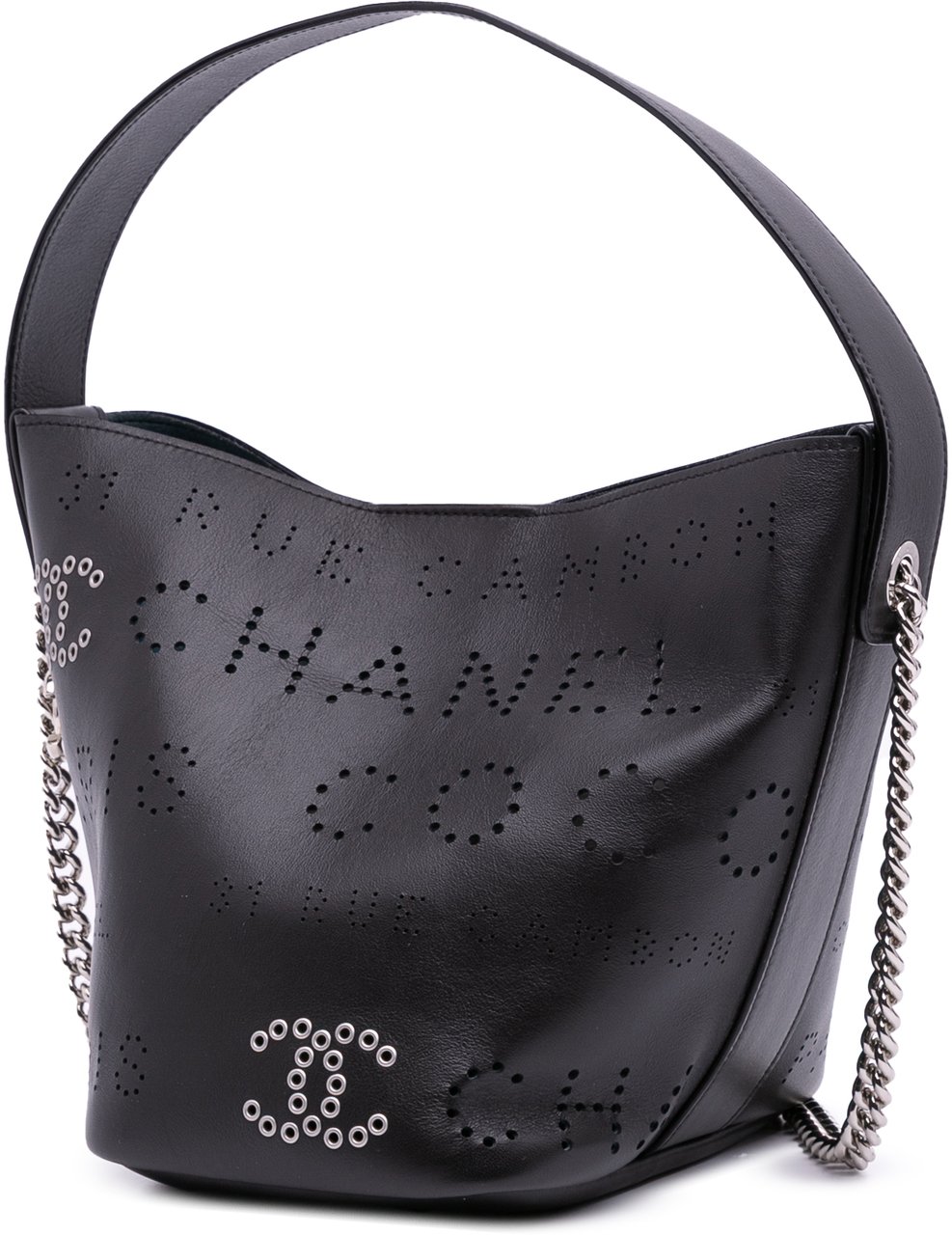 Chanel Calfskin and Tweed Small Piercing Light Bucket Bag Zwart