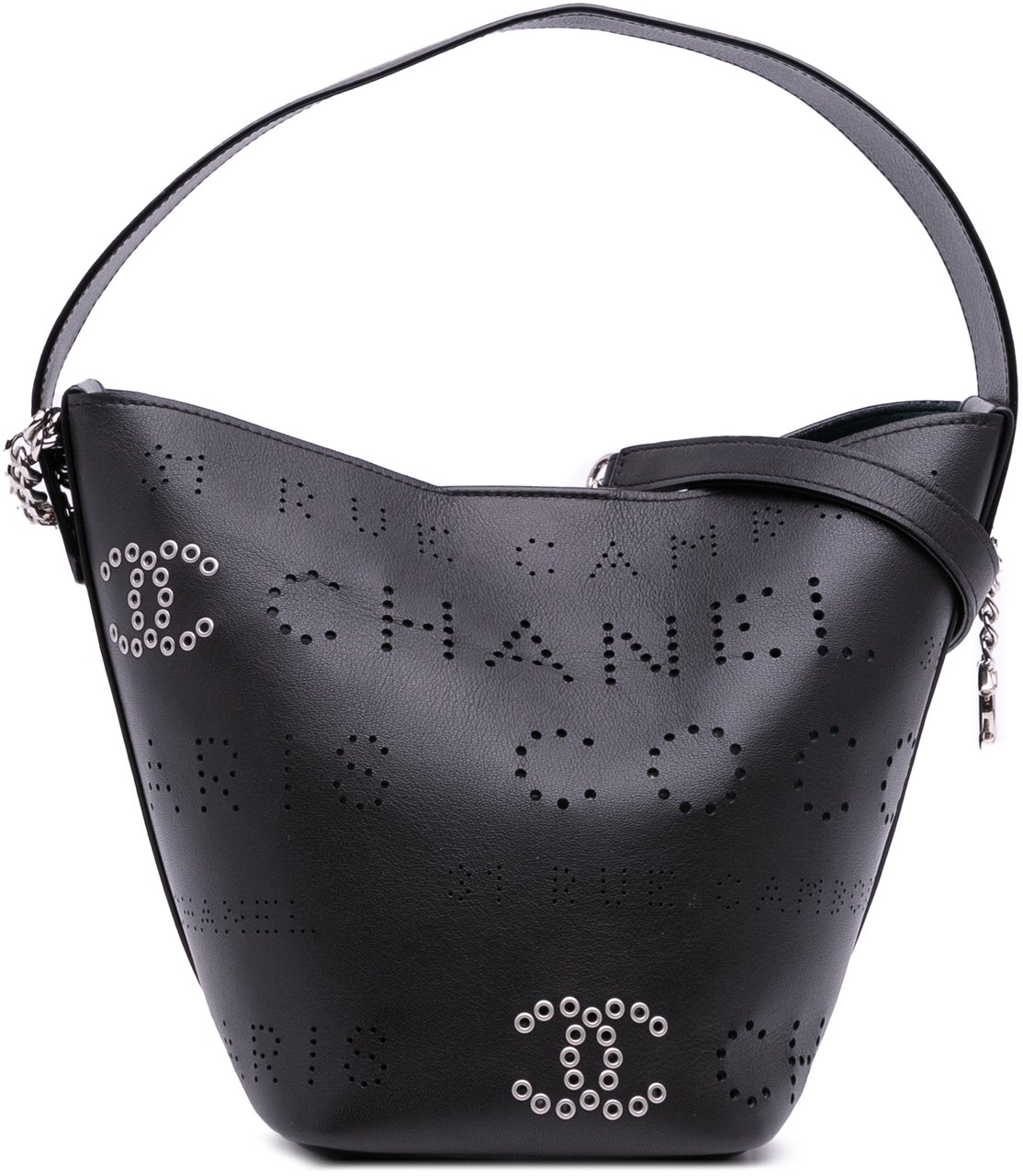 Chanel Calfskin and Tweed Small Piercing Light Bucket Bag Zwart