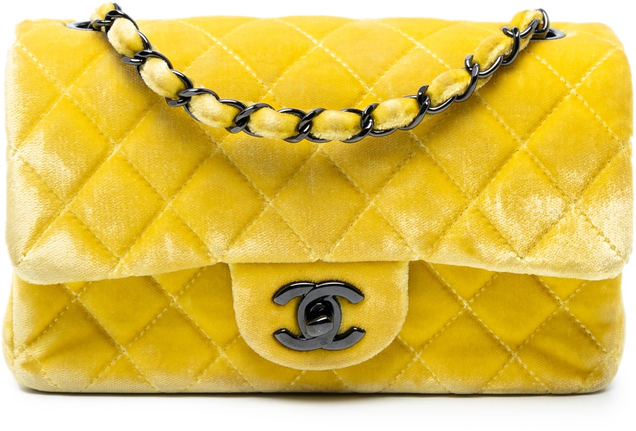 Chanel Mini Rectangular Classic Velvet Single Flap Geel
