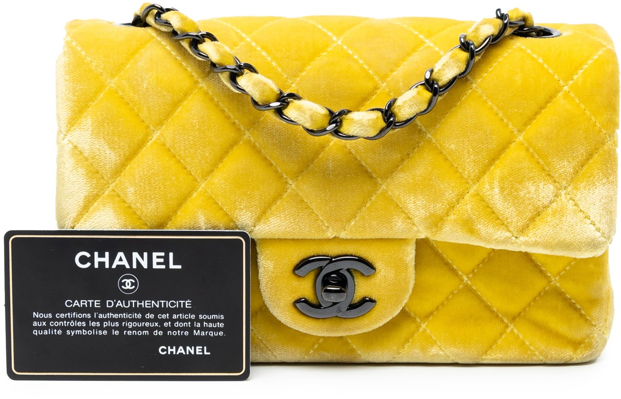 Chanel Mini Rectangular Classic Velvet Single Flap Geel