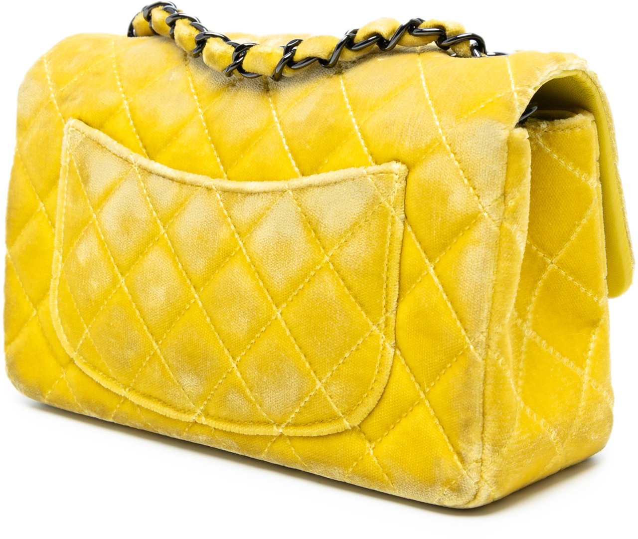 Chanel Mini Rectangular Classic Velvet Single Flap Geel