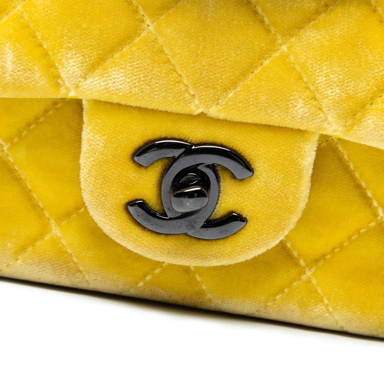 Chanel Mini Rectangular Classic Velvet Single Flap Geel