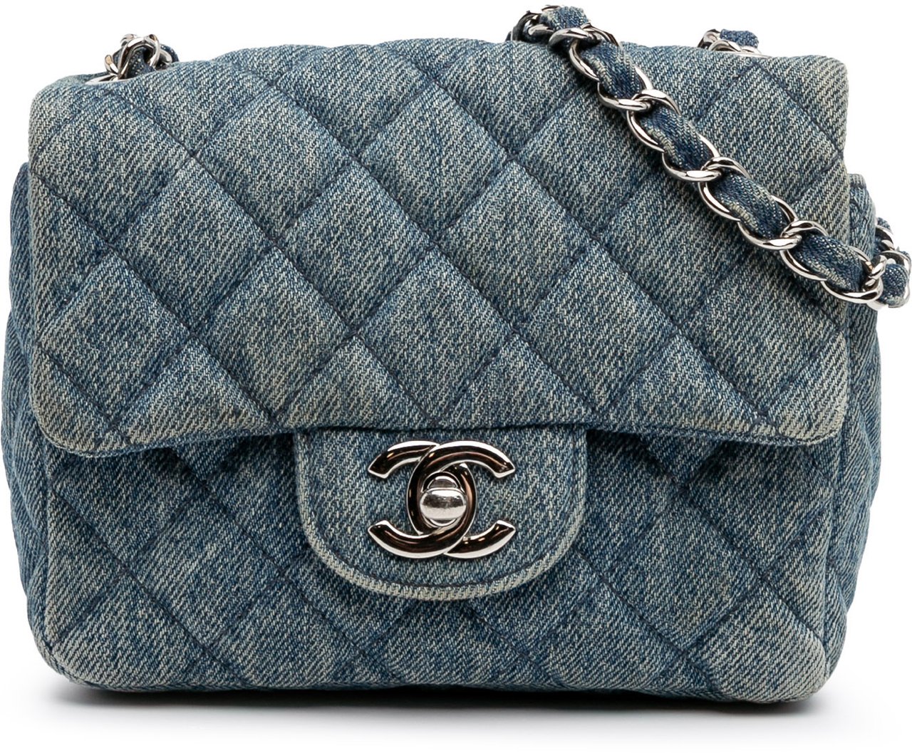 Chanel Mini Square CC Quilted Denim Single Flap Blauw