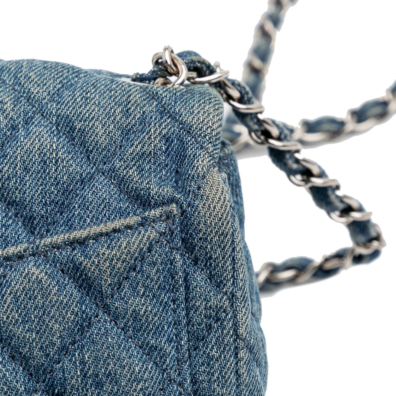Chanel Mini Square CC Quilted Denim Single Flap Blauw