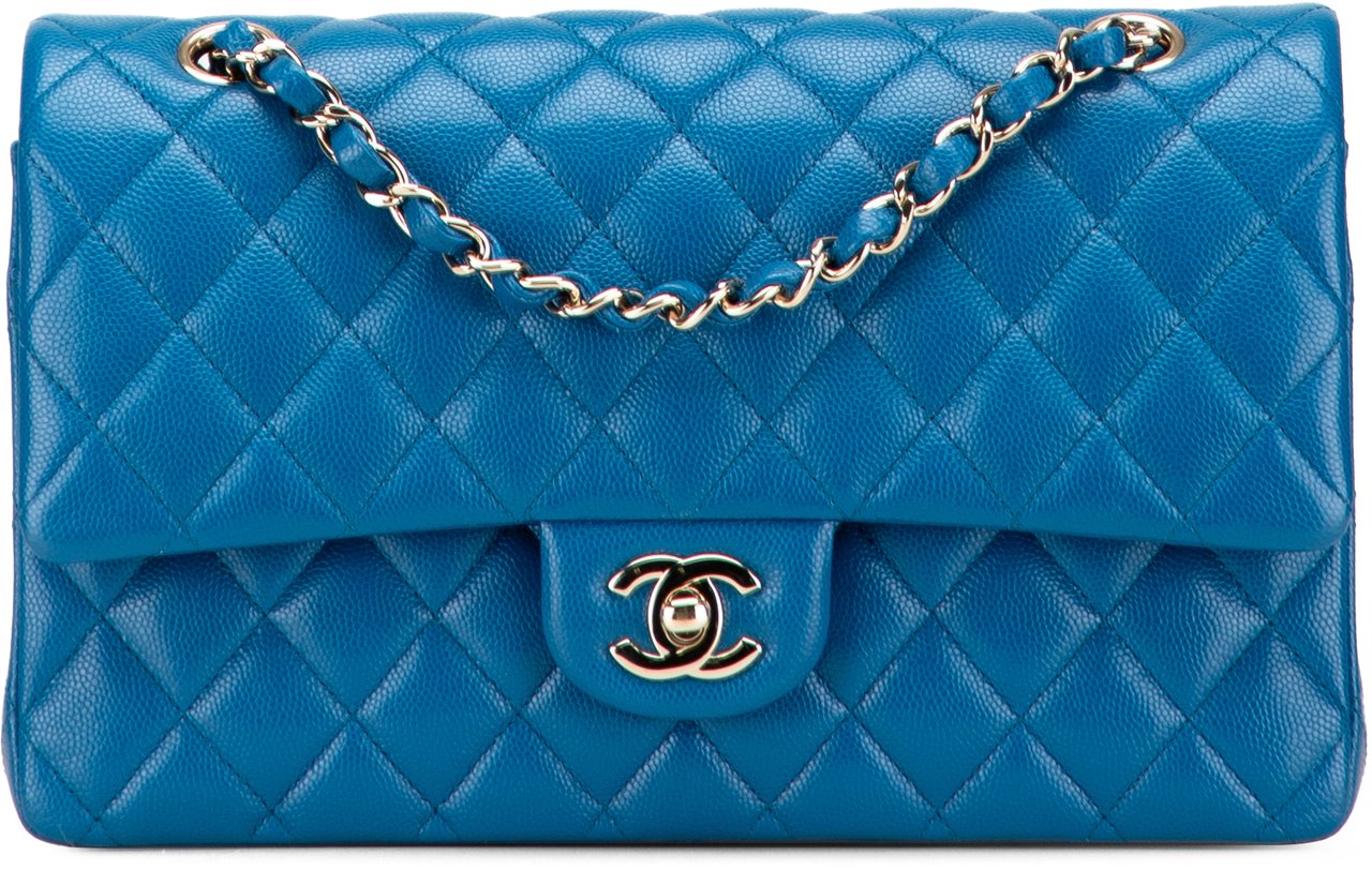 Chanel Medium Classic Caviar Double Flap Blauw