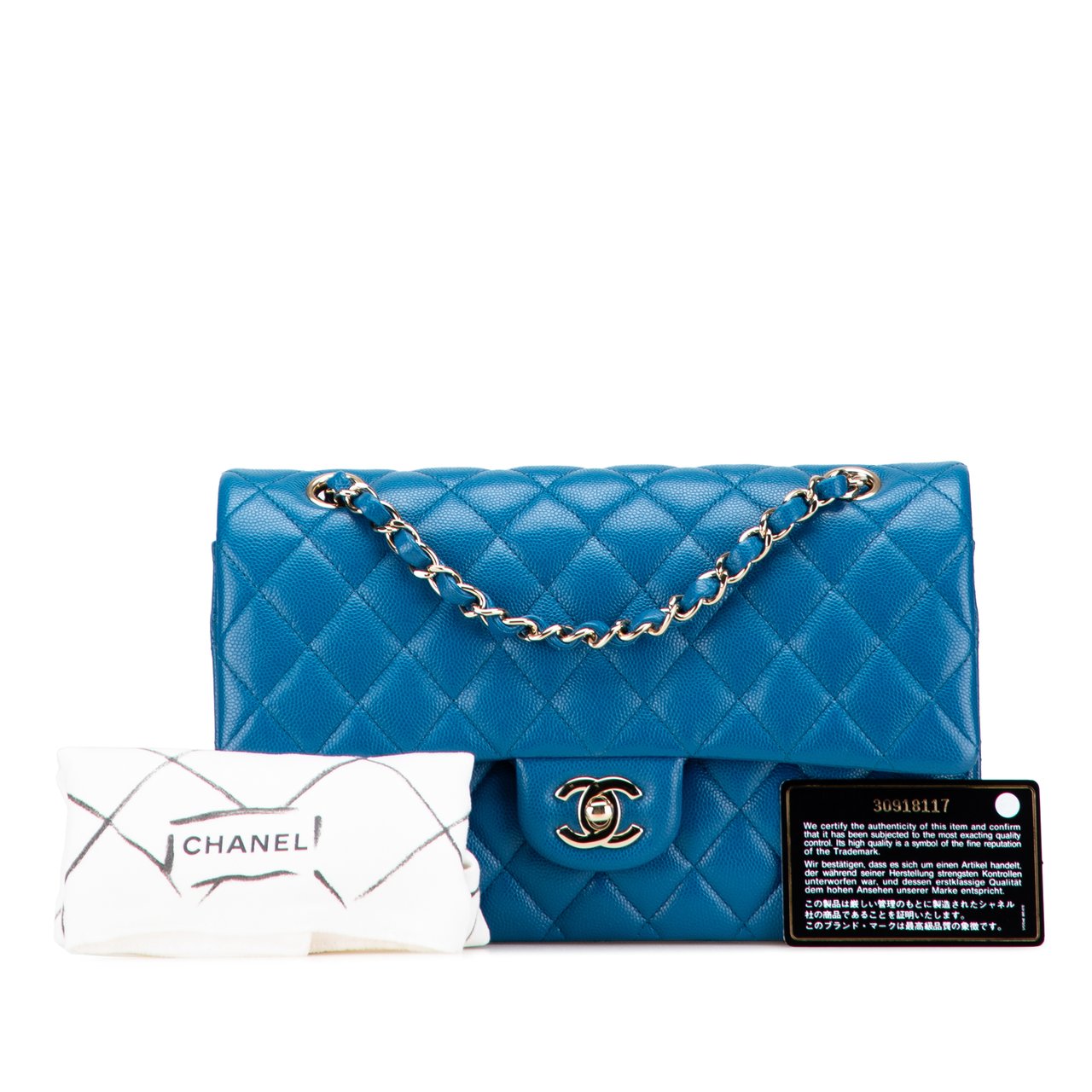 Chanel Medium Classic Caviar Double Flap Blauw