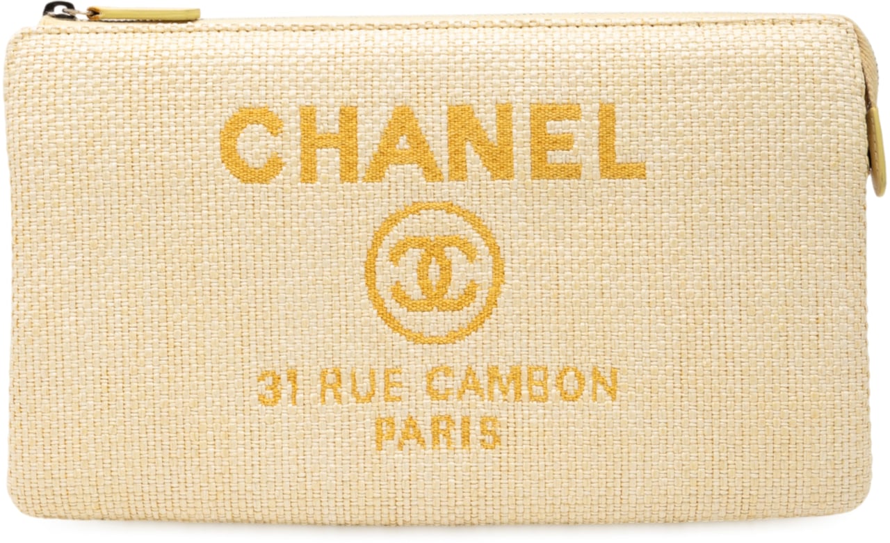 Chanel Medium Raffia Deauville O Case Clutch Geel