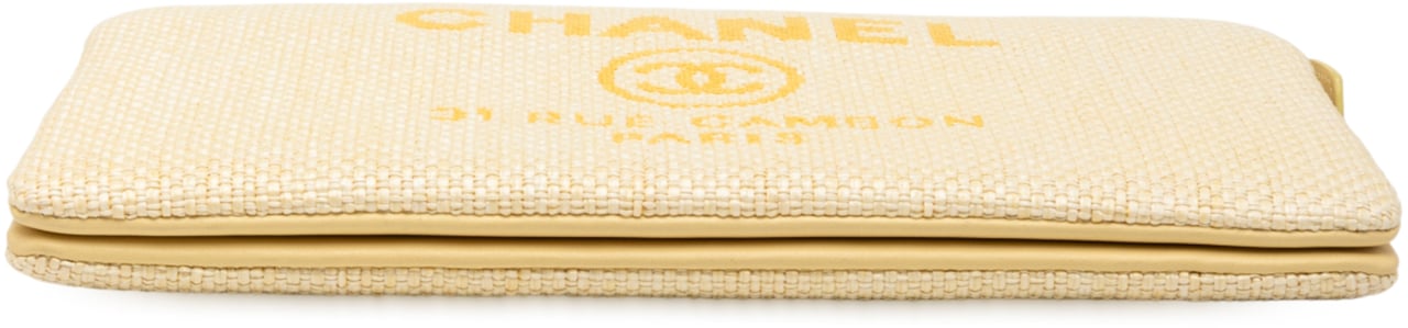 Chanel Medium Raffia Deauville O Case Clutch Geel