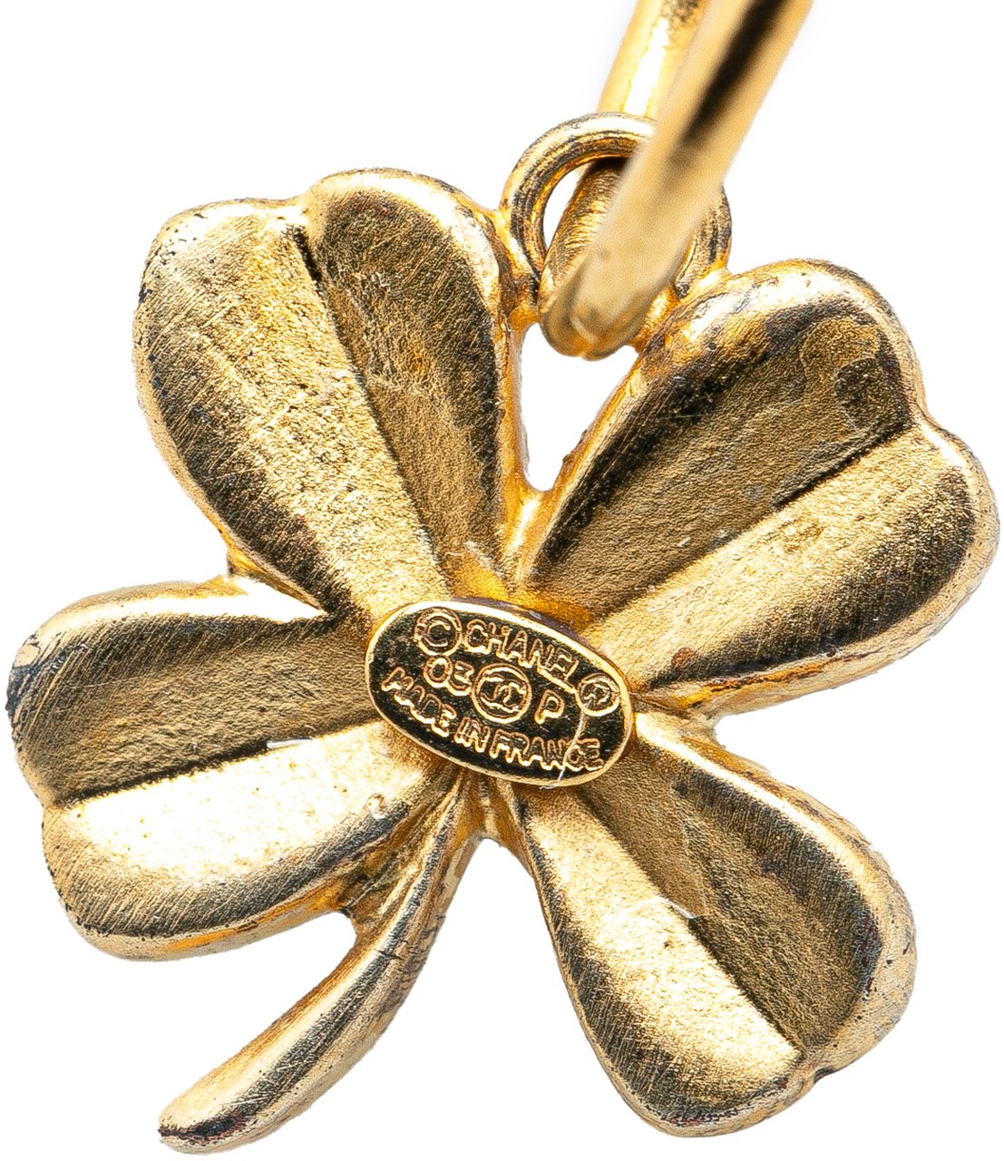 Chanel Gold Plated Clover Hoop Push Back Earrings Goud