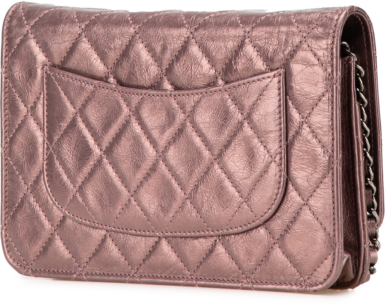 Chanel Reissue 2.55 Quilted Metallic Aged Calfskin Wallet on Chain Roze