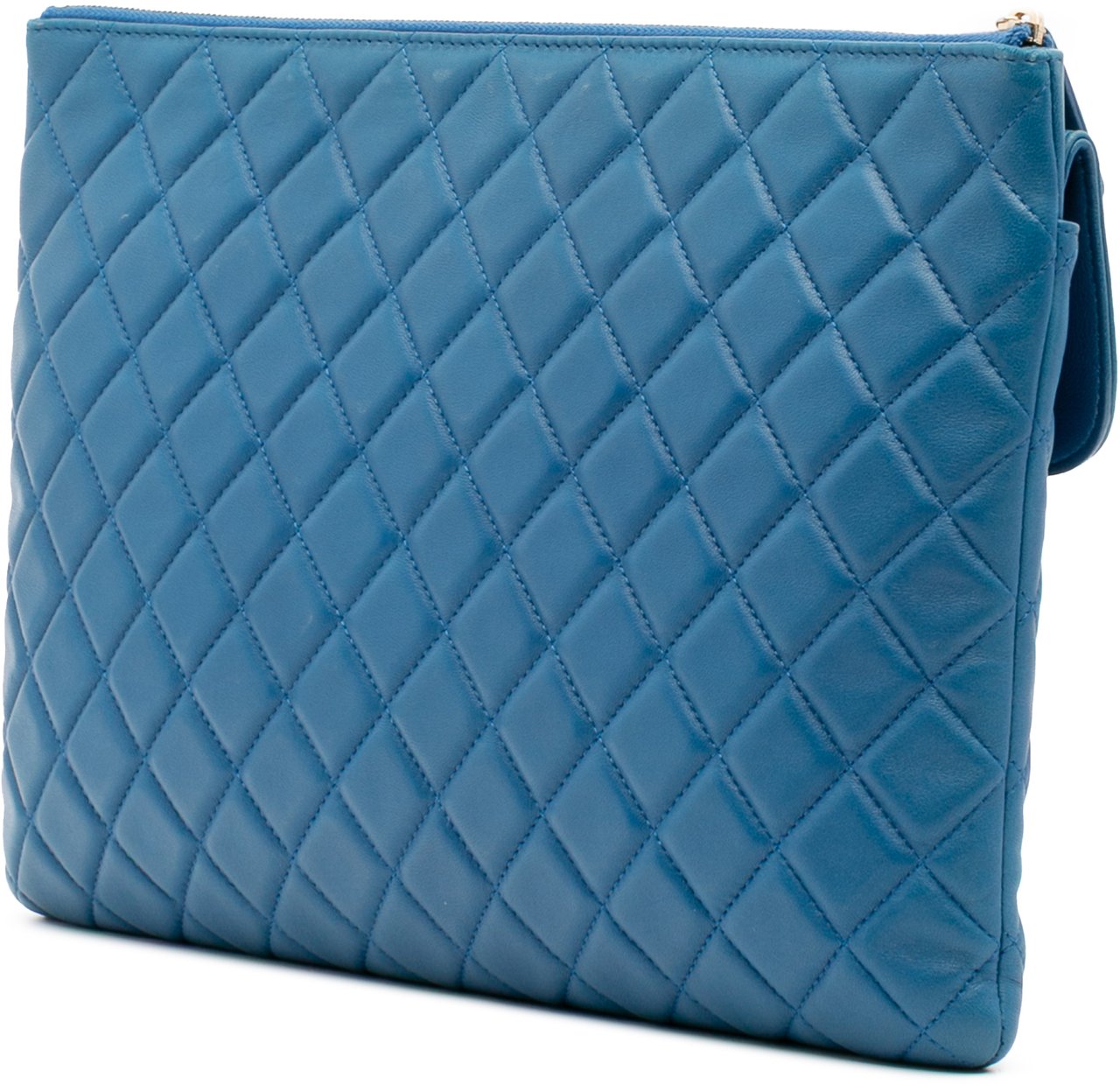 Chanel Large Quilted Lambskin Flap O Case Clutch Blauw