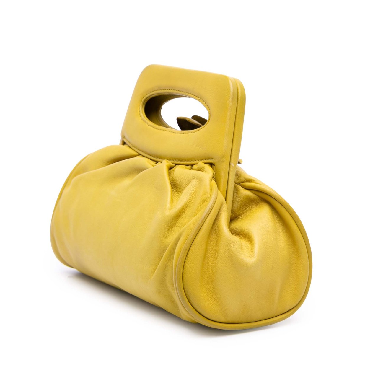 Chanel Lambskin Camellia Frame Clutch Geel