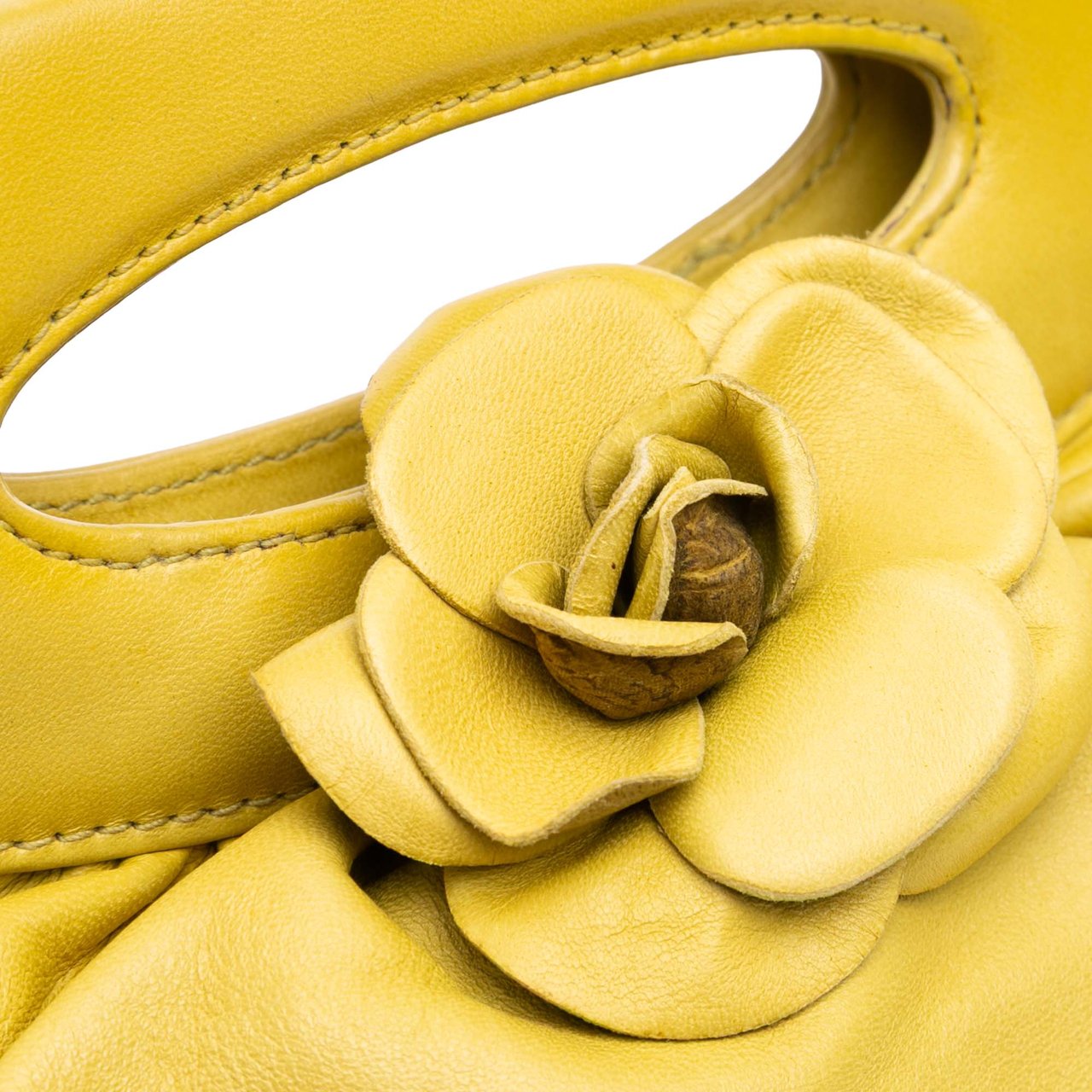 Chanel Lambskin Camellia Frame Clutch Geel