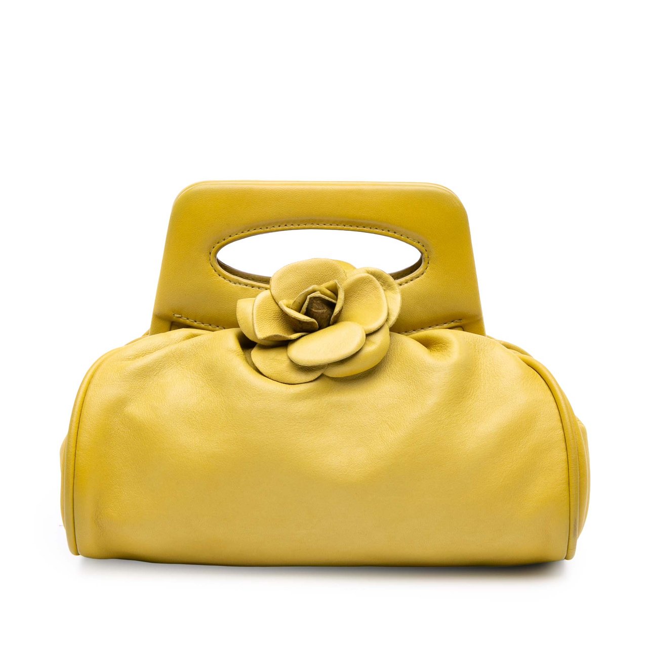Chanel Lambskin Camellia Frame Clutch Geel