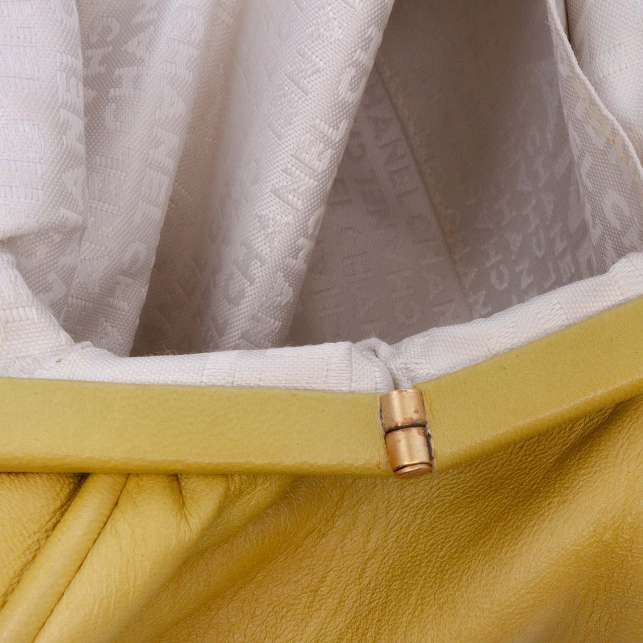 Chanel Lambskin Camellia Frame Clutch Geel