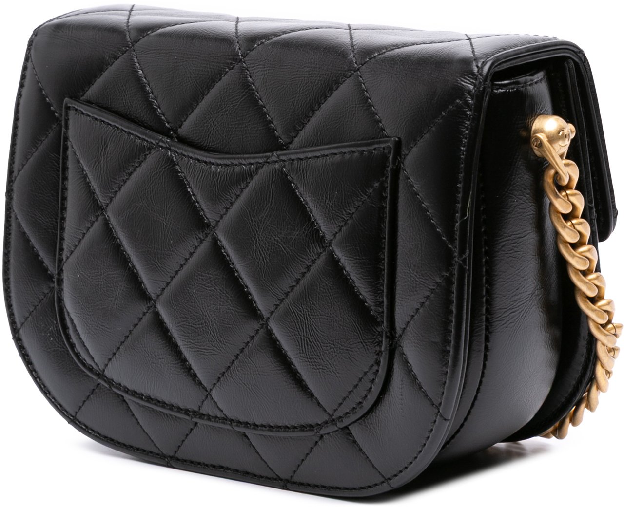 Chanel CC Quilted Calfskin Round Moon Messenger Flap Zwart