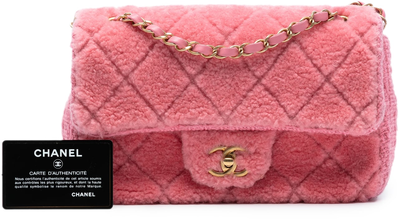 Chanel CC Quilted Shearling and Tweed Single Flap Roze