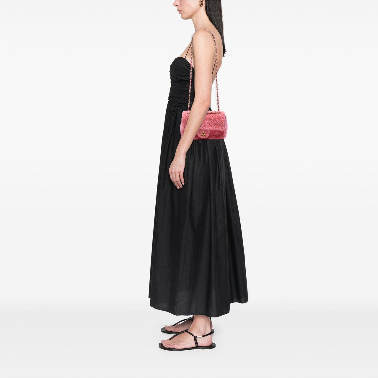 Chanel CC Quilted Shearling and Tweed Single Flap Roze