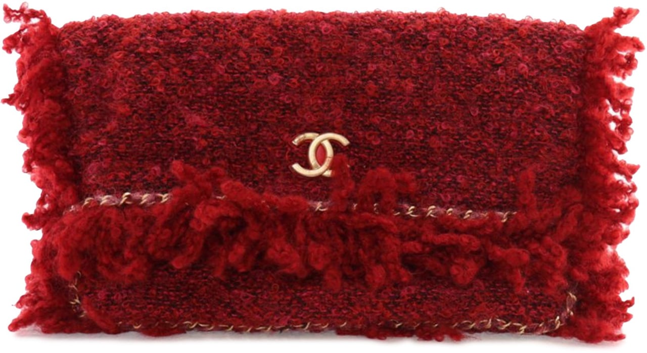Chanel Tweed Fringe Paris Cosmopolite Clutch Rood