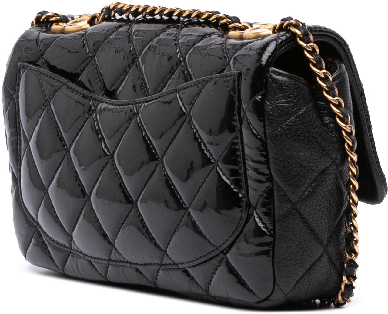 Chanel Paris-Salzburg Small Patent and Goatskin CC Eyelet Flap Zwart