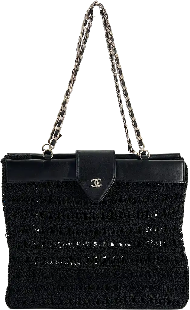 Chanel Chanel Vintage Supermodel Crochet Bag CC Logo / very good Zwart