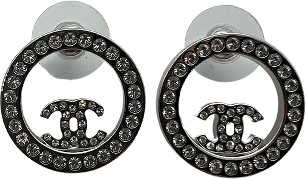Chanel Chanel classic CC earrings silver/crystal full set / new Zilver