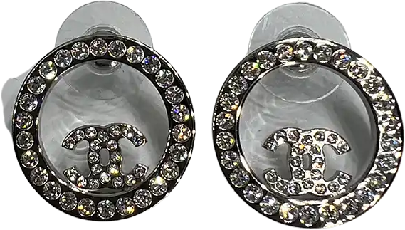 Chanel Chanel classic CC earrings silver/crystal full set / new Zilver