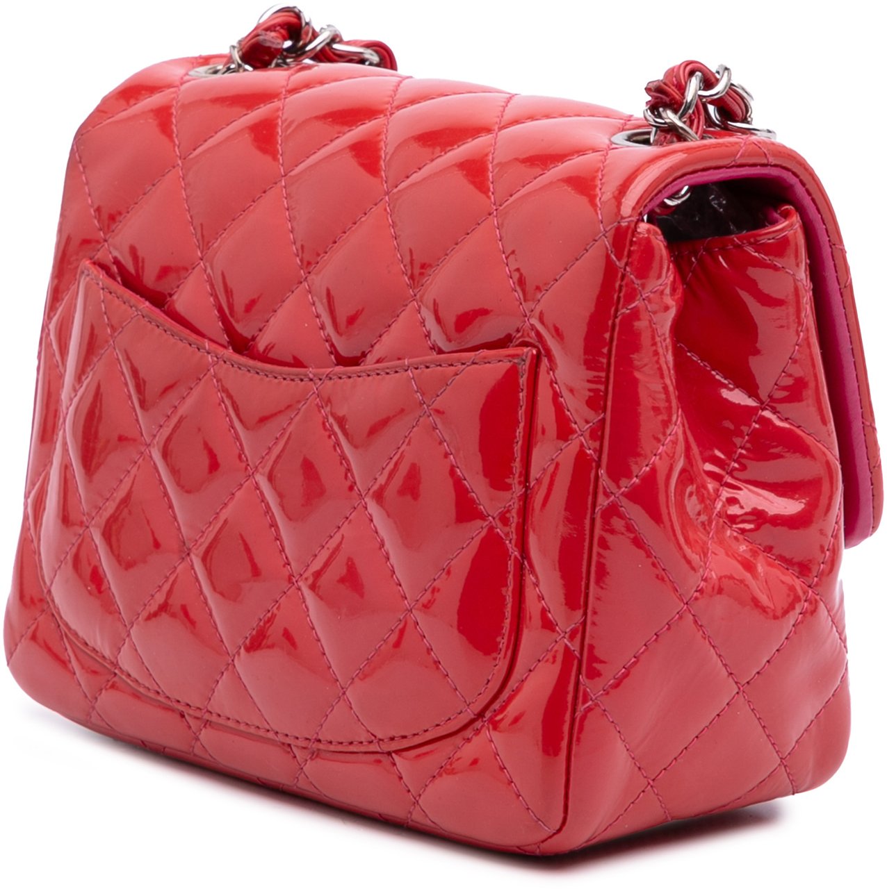 Chanel Mini Square Classic Patent Single Flap Rood