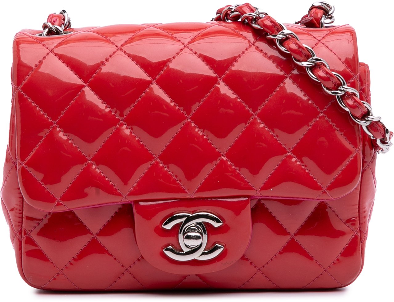 Chanel Mini Square Classic Patent Single Flap Rood