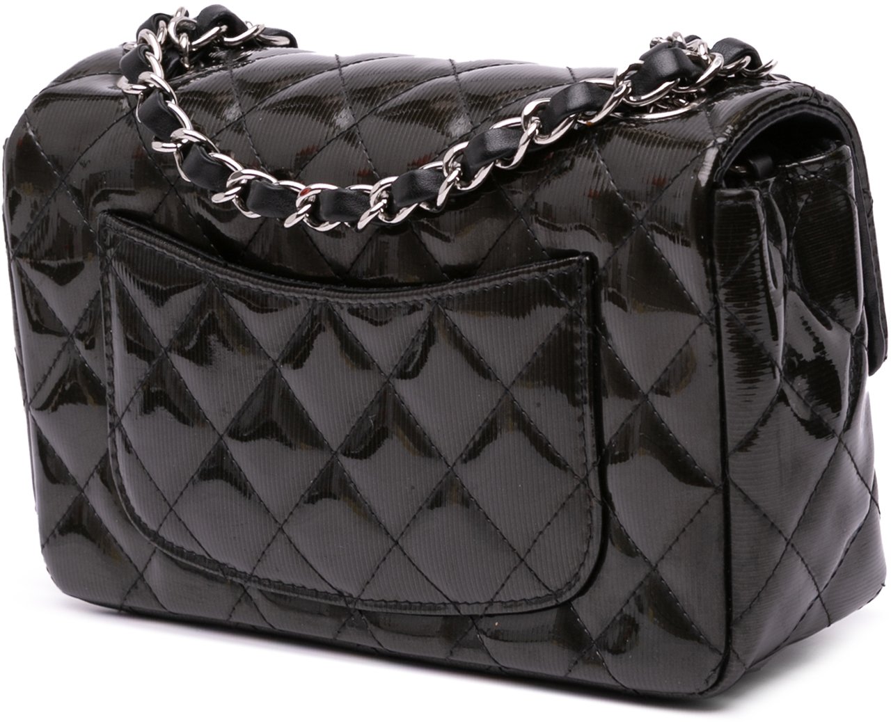 Chanel Mini Rectangular Classic Striped Patent Single Flap Zwart