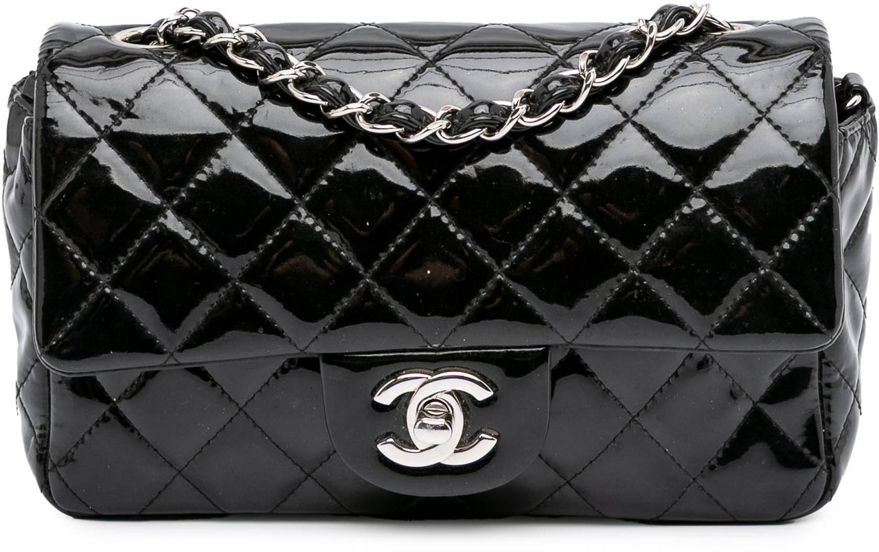 Chanel Mini Rectangular Classic Patent Single Flap Zwart