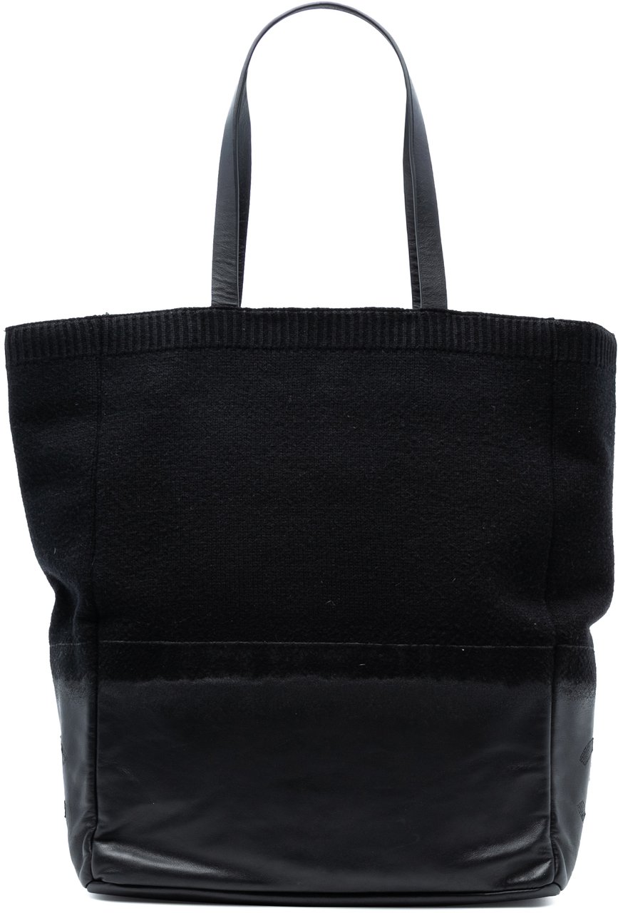 Chanel CC Wool and Leather Tote Zwart