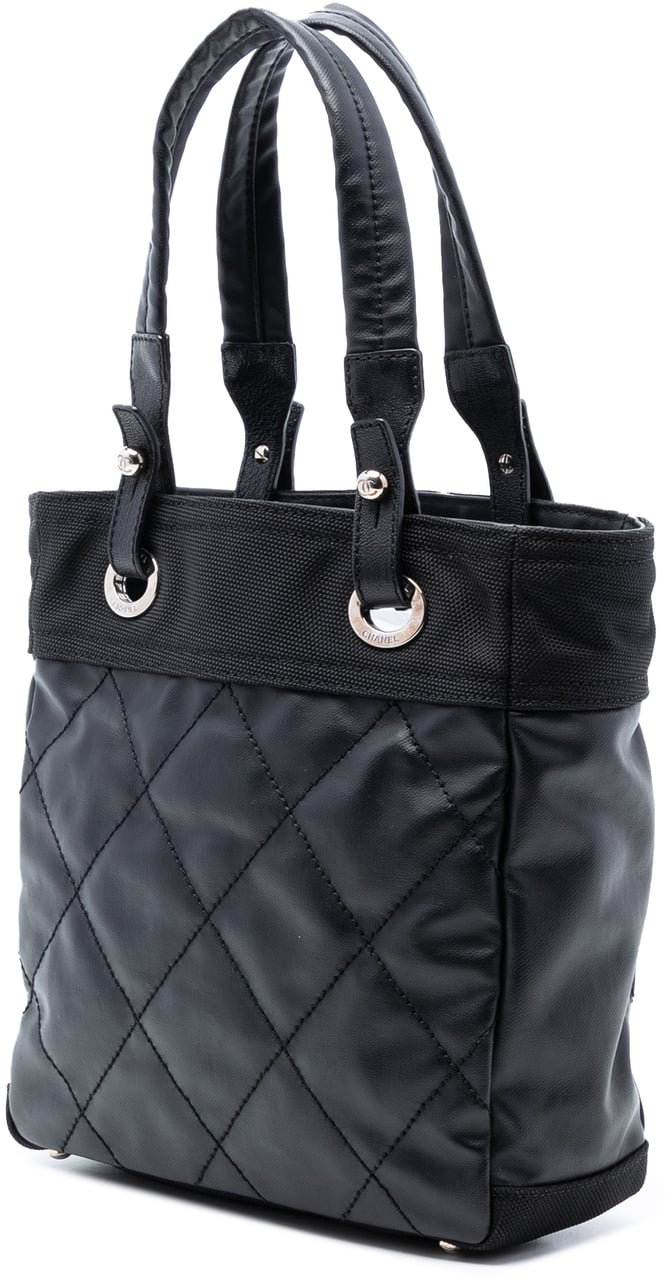 Chanel Small Quilted Coated Canvas Paris Biarritz Tote Zwart