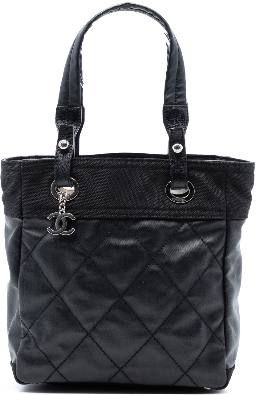 Chanel Small Quilted Coated Canvas Paris Biarritz Tote Zwart