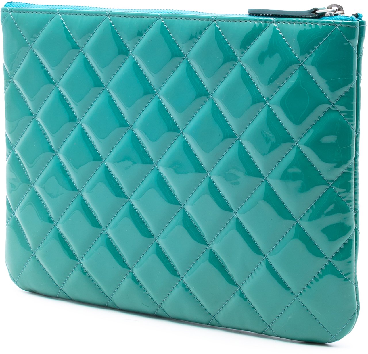 Chanel Small CC Quilted Patent O Case Clutch Blauw