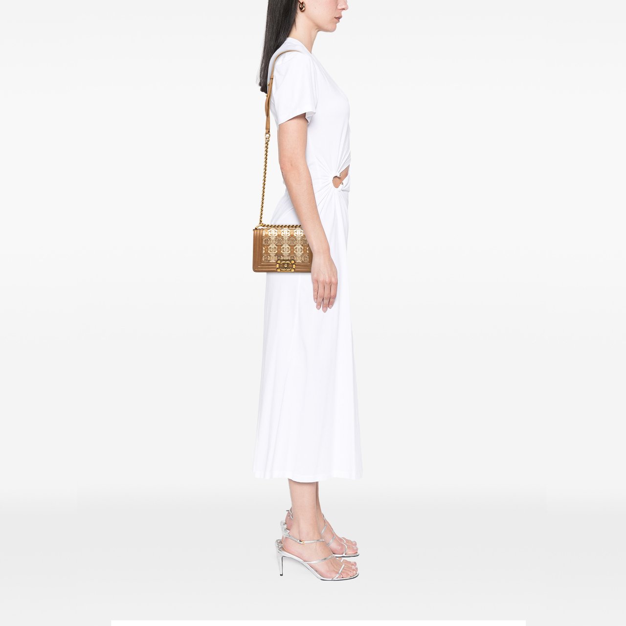 Chanel Small Quilted Metallic Lambskin Interwoven CC Boy Flap Bruin