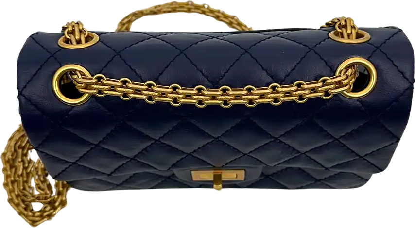 Chanel Chanel 2.55 Mini Bag calfskin in vintage look dark blue full set / as good as new Blauw