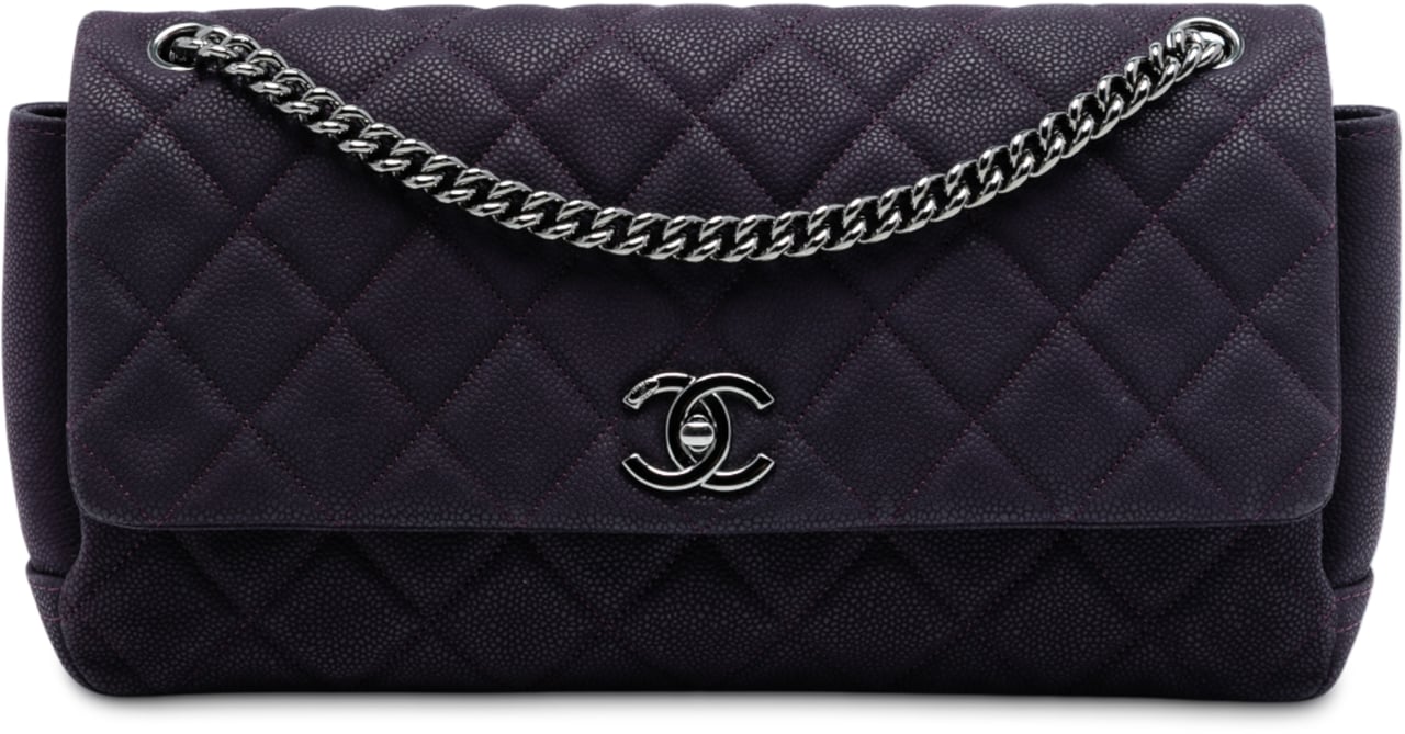 Chanel Matte Quilted Caviar Leather Lady Pearly Flap Paars