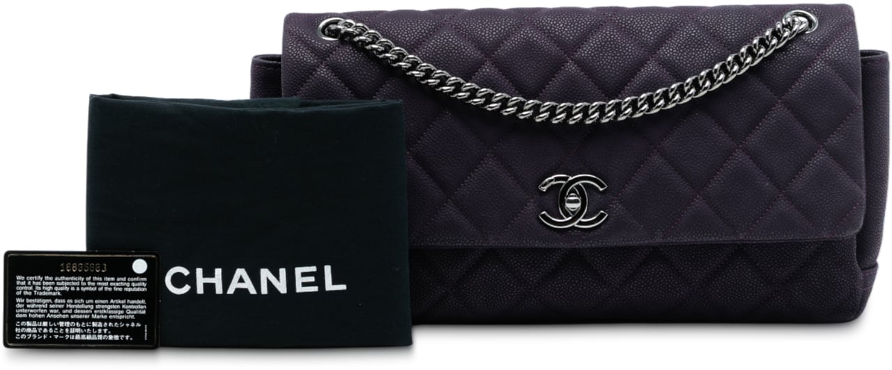 Chanel Matte Quilted Caviar Leather Lady Pearly Flap Paars