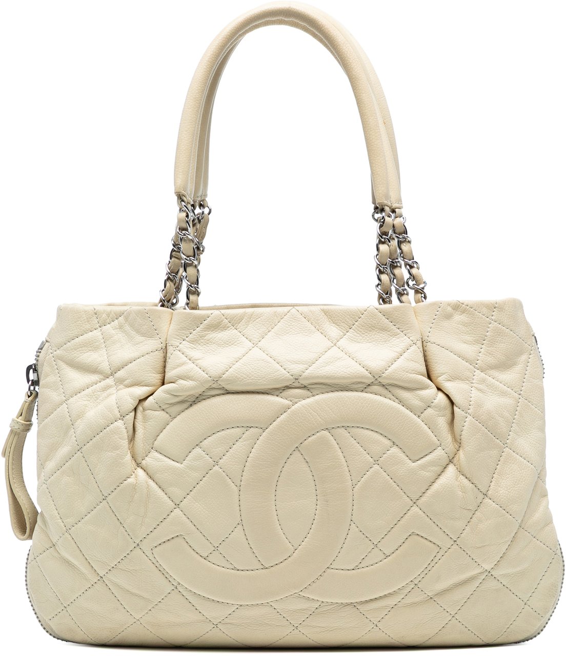 Chanel CC Quilted Caviar Expandable Tote Wit