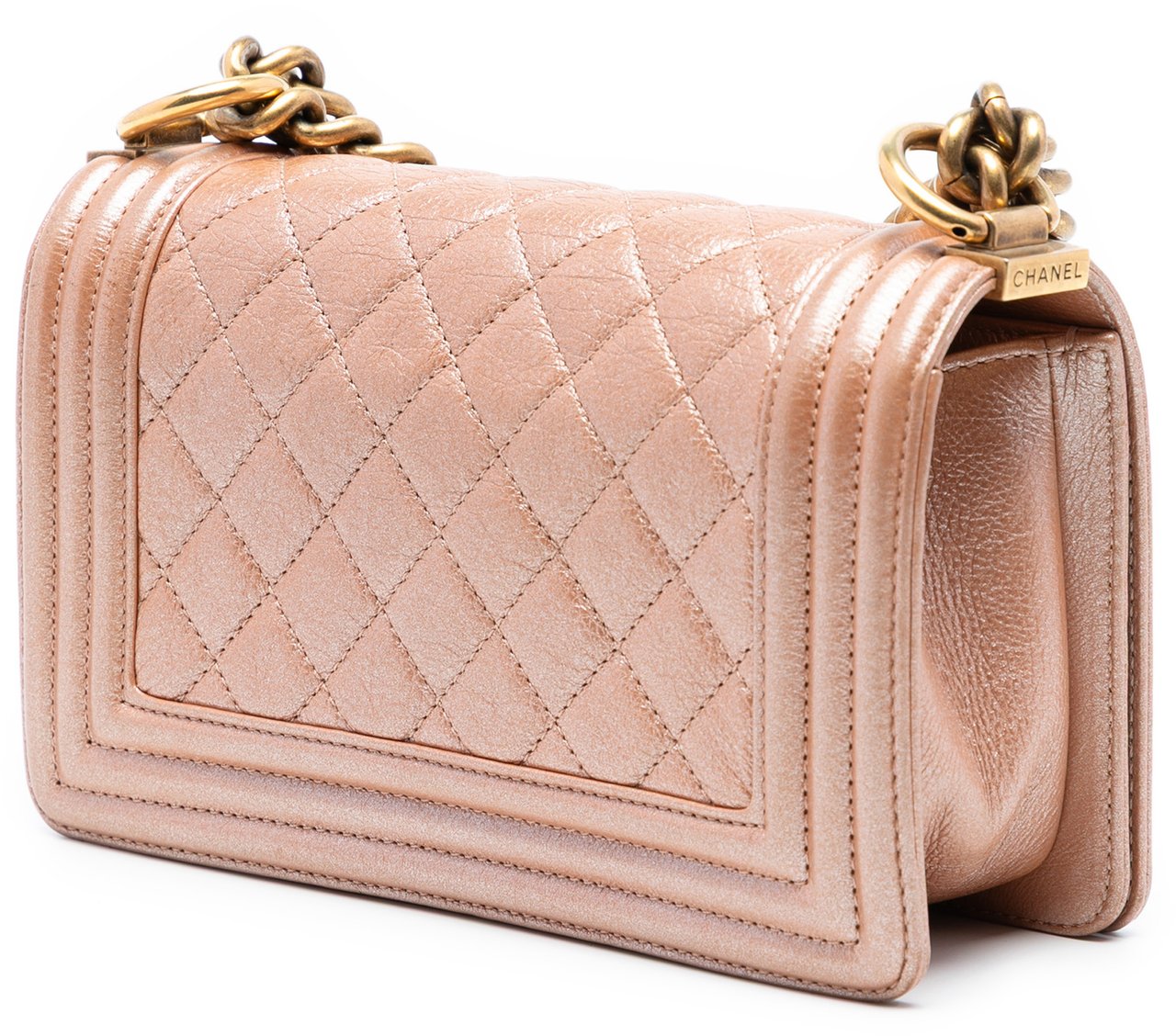 Chanel Small Quilted Metallic Calfskin Boy Flap Oranje