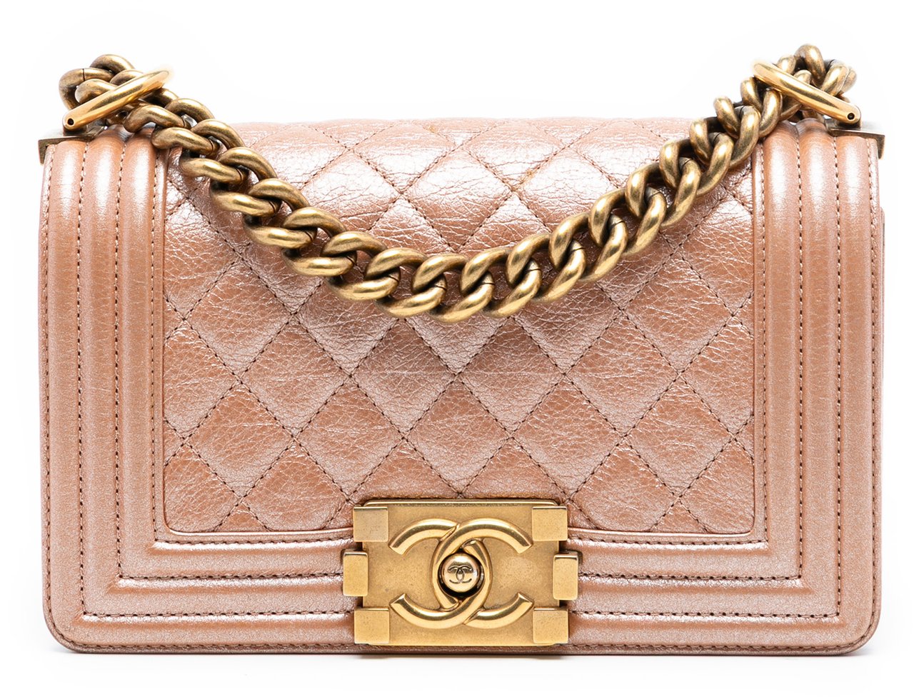 Chanel Small Quilted Metallic Calfskin Boy Flap Oranje