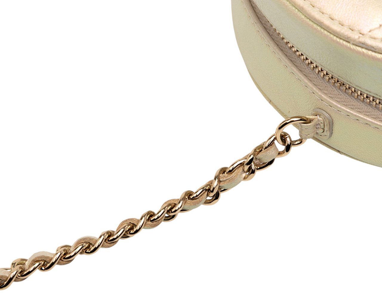 Chanel Quilted Iridescent Lambskin Round Clutch With Chain Goud
